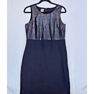 Anne Klein Dress Black Cocktail Faux Leather Top Sleeveless Evening Knee Length
